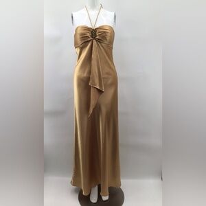 Jump Vintage Y2K Gold Satin Prom Evening Maxi Dress